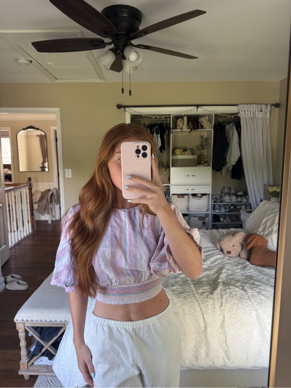 Cropped Pastel Stripe Top - Pink & White